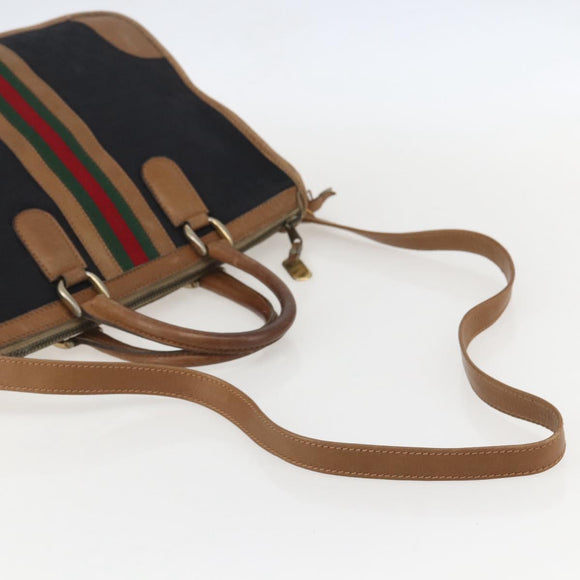 GUCCI Web Sherry Line GG Canvas Hand Bag 2way Black Gold Auth gh1528