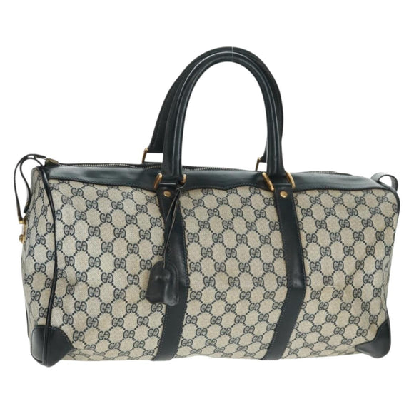 GUCCI GG Supreme Boston Bag PVC Navy Gold Auth gh1530