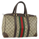 GUCCI GG Supreme Web Sherry Line Boston Bag PVC Beige Gold Auth gh1531-1