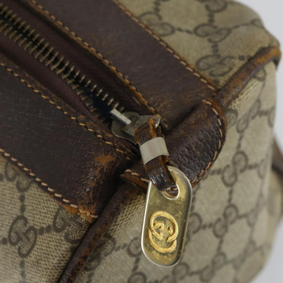 GUCCI GG Supreme Web Sherry Line Boston Bag PVC Beige Gold Auth gh1531