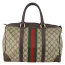 GUCCI GG Supreme Web Sherry Line Boston Bag PVC Beige Gold Auth gh1531-13