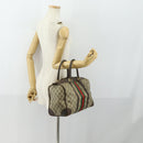 GUCCI GG Supreme Web Sherry Line Boston Bag PVC Beige Gold Auth gh1531-20