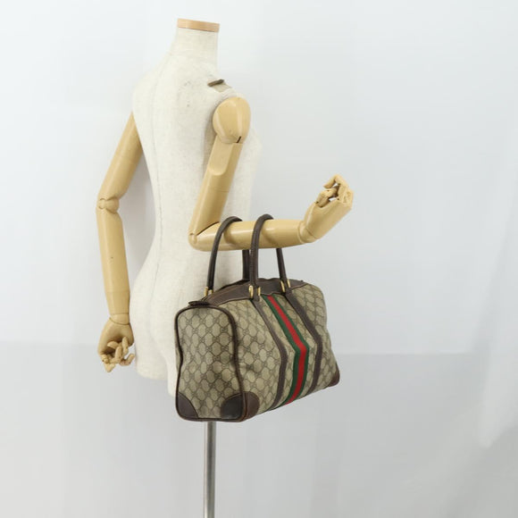 GUCCI GG Supreme Web Sherry Line Boston Bag PVC Beige Gold Auth gh1531