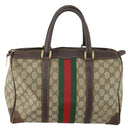 GUCCI GG Supreme Web Sherry Line Boston Bag PVC Beige Gold Auth gh1531-2