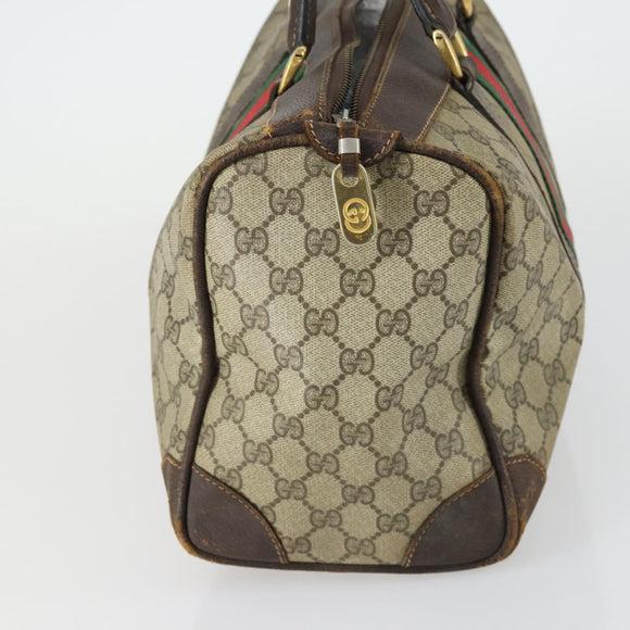 GUCCI GG Supreme Web Sherry Line Boston Bag PVC Beige Gold Auth gh1531