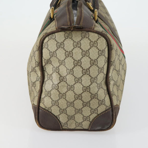 GUCCI GG Supreme Web Sherry Line Boston Bag PVC Beige Gold Auth gh1531