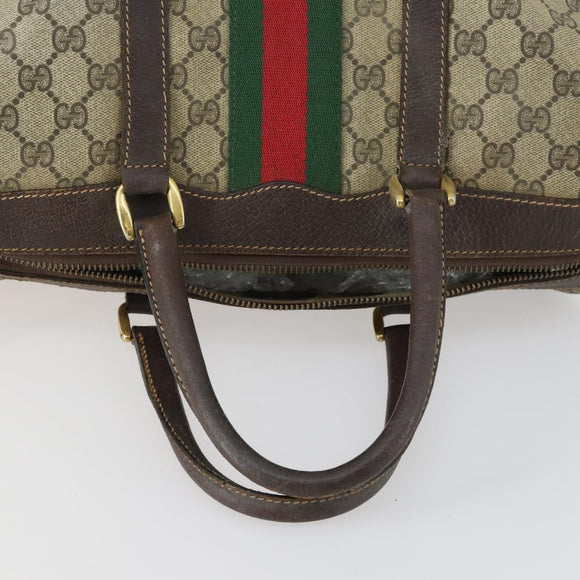 GUCCI GG Supreme Web Sherry Line Boston Bag PVC Beige Gold Auth gh1531