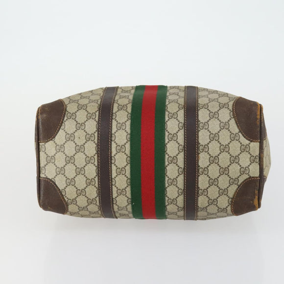 GUCCI GG Supreme Web Sherry Line Boston Bag PVC Beige Gold Auth gh1531