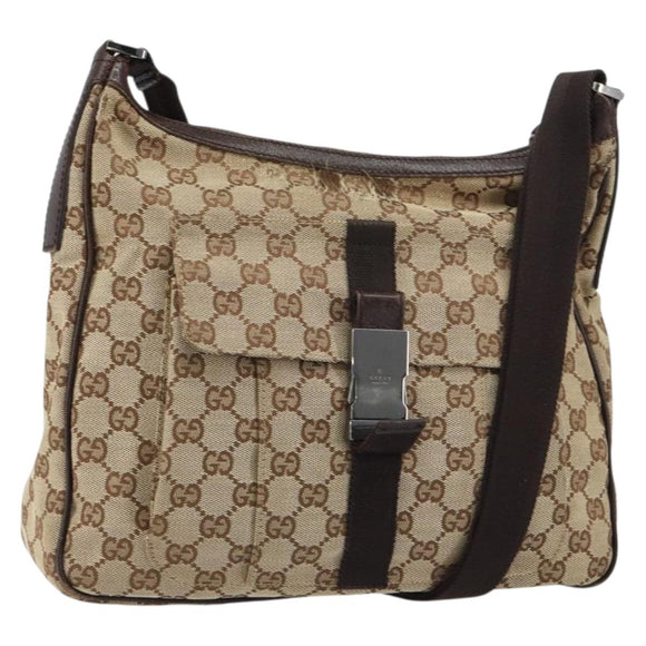 GUCCI GG Canvas Shoulder Bag Beige Silver 131211 Auth gh1532