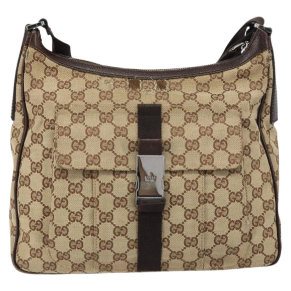 GUCCI GG Canvas Shoulder Bag Beige Silver 131211 Auth gh1532