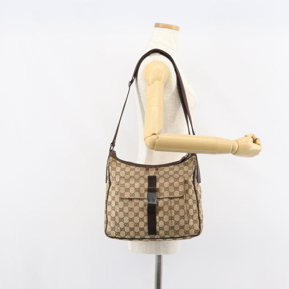 GUCCI GG Canvas Shoulder Bag Beige Silver 131211 Auth gh1532