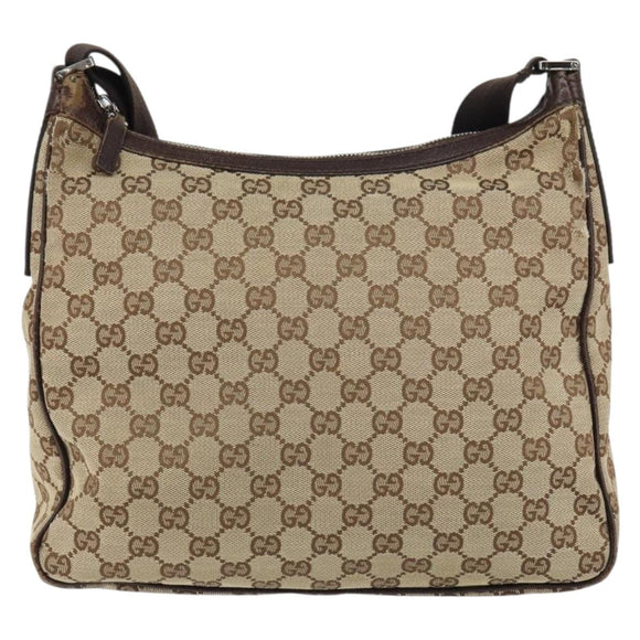 GUCCI GG Canvas Shoulder Bag Beige Silver 131211 Auth gh1532