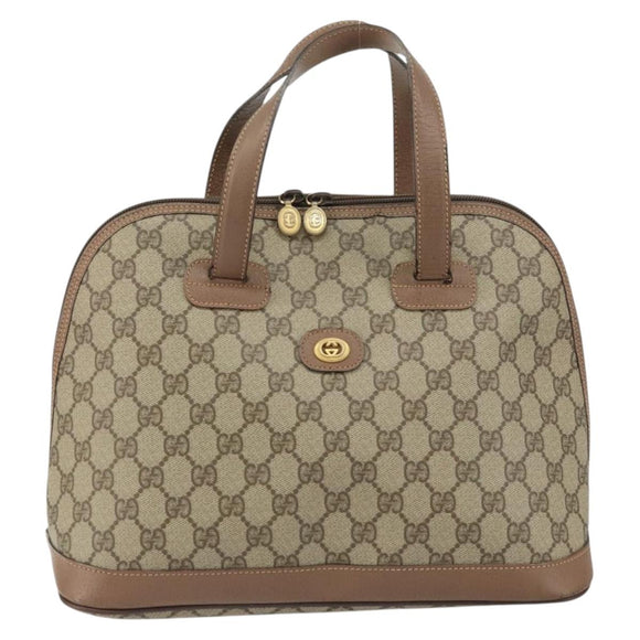GUCCI GG Supreme Hand Bag PVC Beige Gold Auth gh1534
