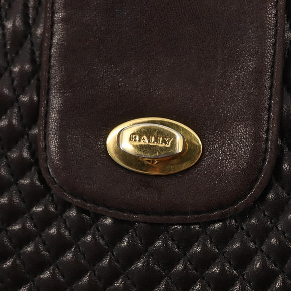 BALLY Chain Shoulder Bag Leather Brown Gold Auth gh1537