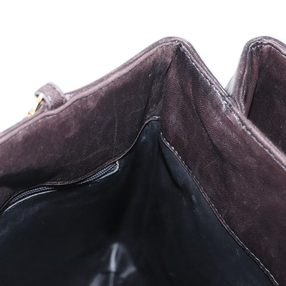 BALLY Chain Shoulder Bag Leather Brown Gold Auth gh1537