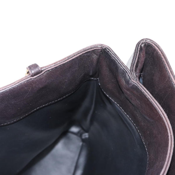 BALLY Chain Shoulder Bag Leather Brown Gold Auth gh1537