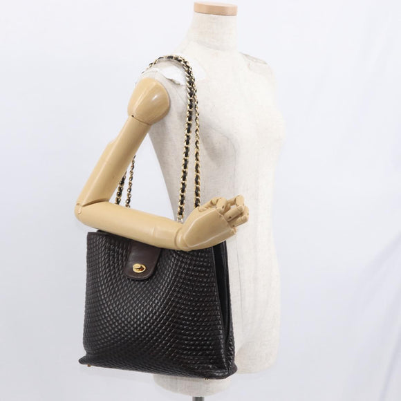 BALLY Chain Shoulder Bag Leather Brown Gold Auth gh1537