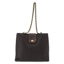 BALLY Chain Shoulder Bag Leather Brown Gold Auth gh1537-13
