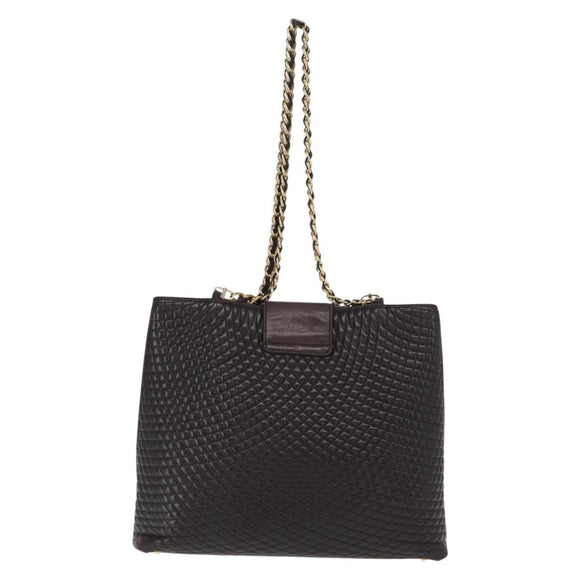 BALLY Chain Shoulder Bag Leather Brown Gold Auth gh1537