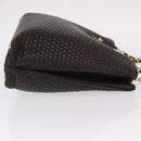 BALLY Chain Shoulder Bag Leather Brown Gold Auth gh1537-3