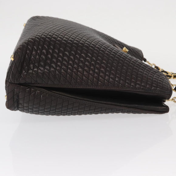 BALLY Chain Shoulder Bag Leather Brown Gold Auth gh1537