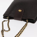 BALLY Chain Shoulder Bag Leather Brown Gold Auth gh1537-6