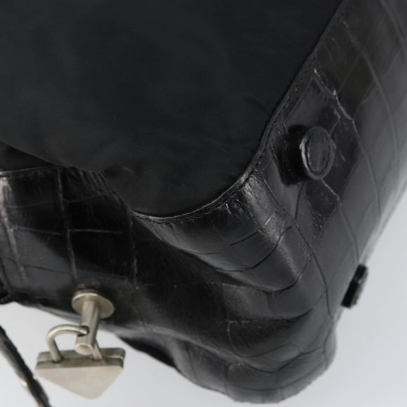 PRADA Tote Bag Nylon Black Silver Auth gh1539