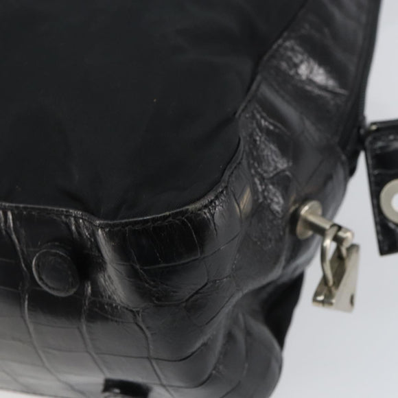 PRADA Tote Bag Nylon Black Silver Auth gh1539