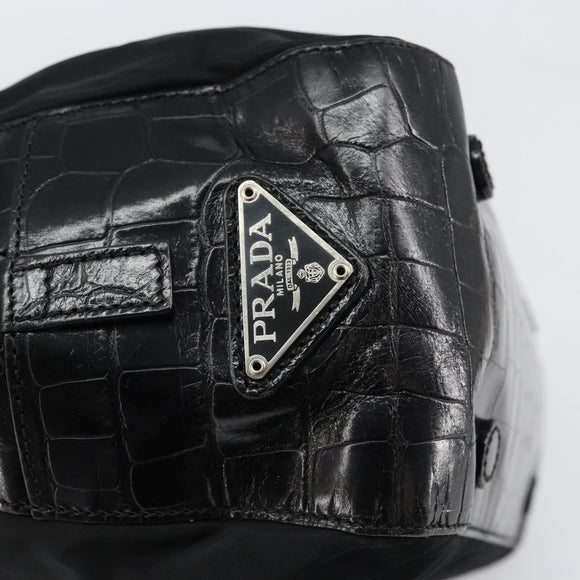 PRADA Tote Bag Nylon Black Silver Auth gh1539