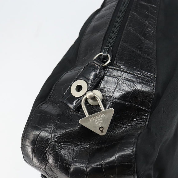 PRADA Tote Bag Nylon Black Silver Auth gh1539