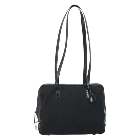 PRADA Tote Bag Nylon Black Silver Auth gh1539