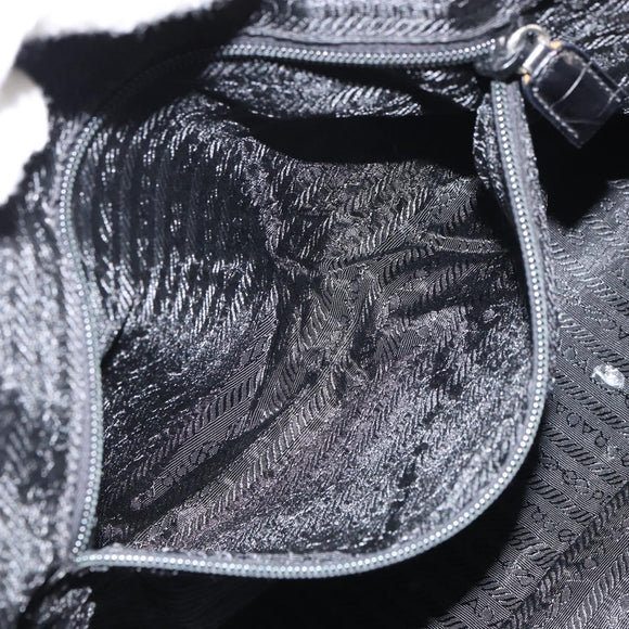 PRADA Tote Bag Nylon Black Silver Auth gh1539