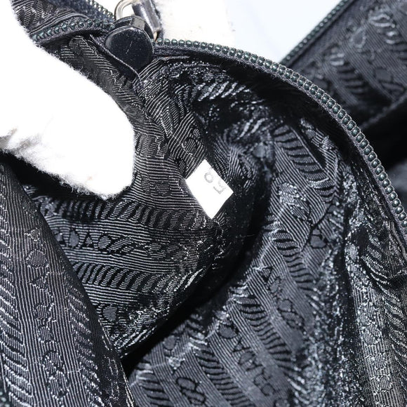 PRADA Tote Bag Nylon Black Silver Auth gh1539