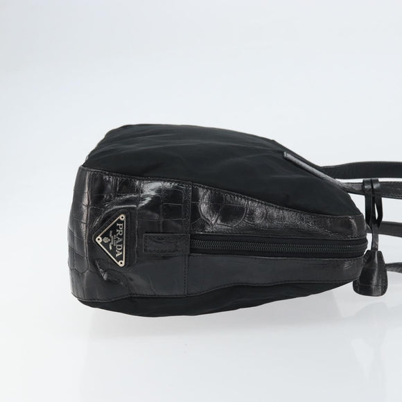 PRADA Tote Bag Nylon Black Silver Auth gh1539
