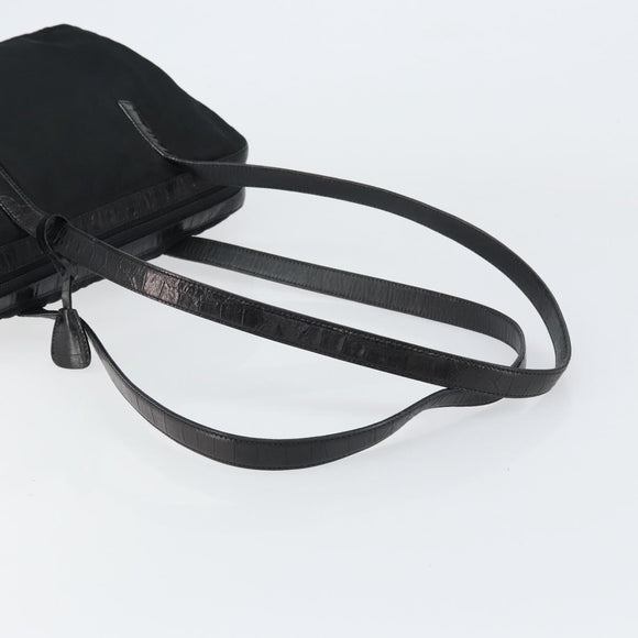 PRADA Tote Bag Nylon Black Silver Auth gh1539