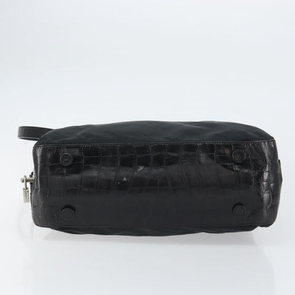 PRADA Tote Bag Nylon Black Silver Auth gh1539