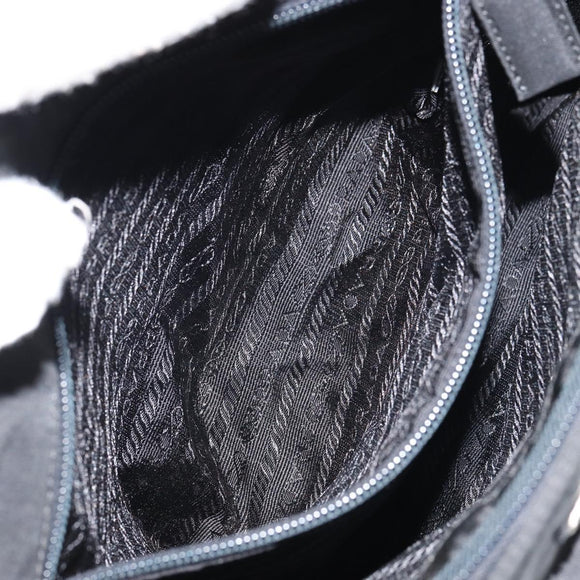 PRADA Tote Bag Nylon Black Silver Auth gh1542