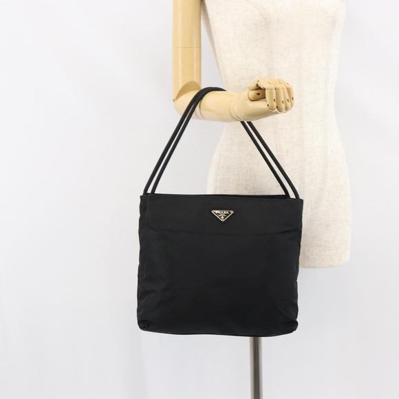 PRADA Tote Bag Nylon Black Silver Auth gh1542