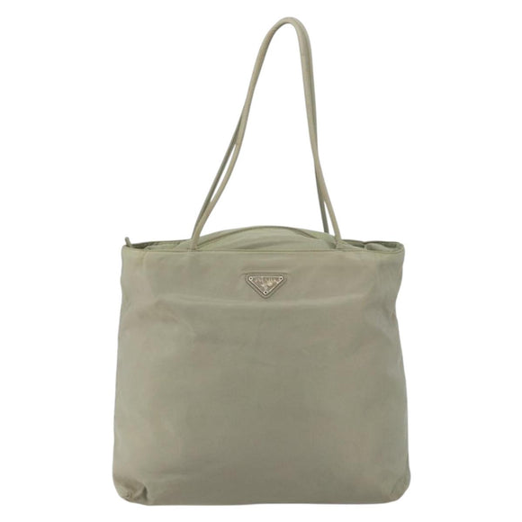 PRADA Tote Bag Nylon Khaki Silver Auth gh1543