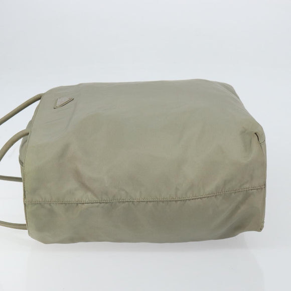 PRADA Tote Bag Nylon Khaki Silver Auth gh1543