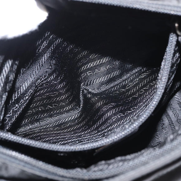 PRADA Tote Bag Nylon Black Silver Auth gh1544