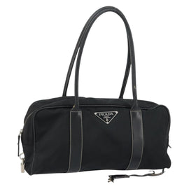 PRADA Tote Bag Nylon Black Silver Auth gh1545