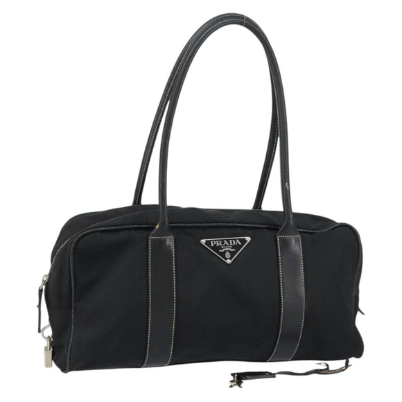 PRADA Tote Bag Nylon Black Silver Auth gh1545