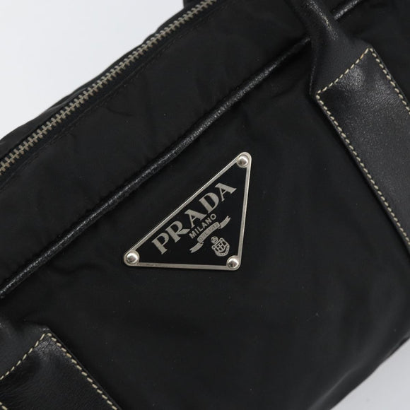 PRADA Tote Bag Nylon Black Silver Auth gh1545