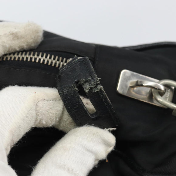 PRADA Tote Bag Nylon Black Silver Auth gh1545