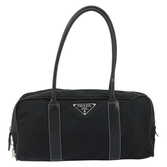 PRADA Tote Bag Nylon Black Silver Auth gh1545