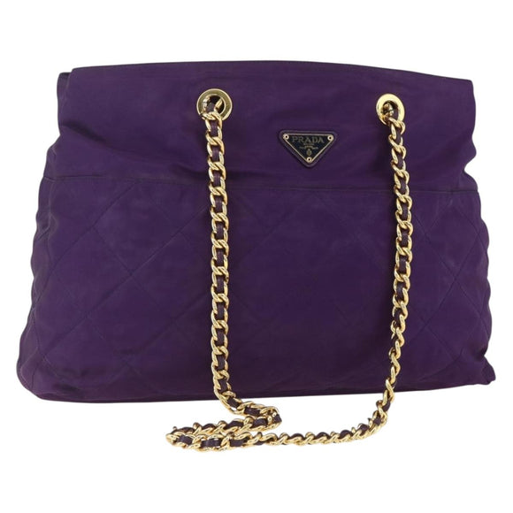 PRADA Chain Shoulder Bag Nylon Purple Gold Auth gh1546