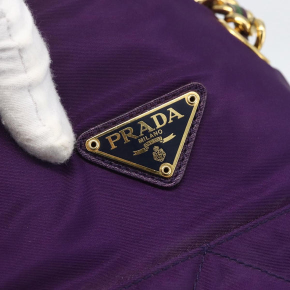 PRADA Chain Shoulder Bag Nylon Purple Gold Auth gh1546