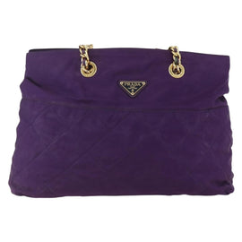 PRADA Chain Shoulder Bag Nylon Purple Gold Auth gh1546 - 0