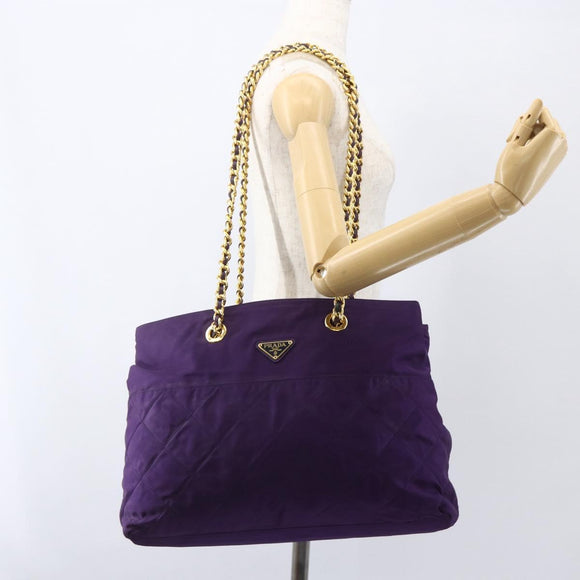 PRADA Chain Shoulder Bag Nylon Purple Gold Auth gh1546